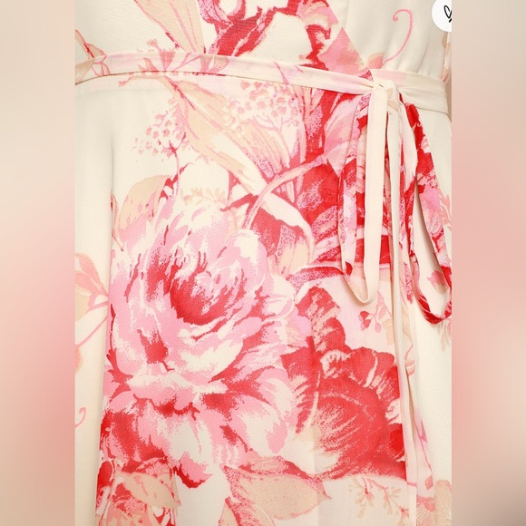 Lulus: Cream and Coral Floral Print Wrap Maxi Dress - Picture 7 of 9